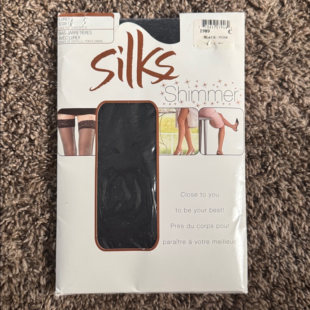 Silks Shimmer Black Sheer Lace Top Stay-Ups Stockings Tights NWT Size C